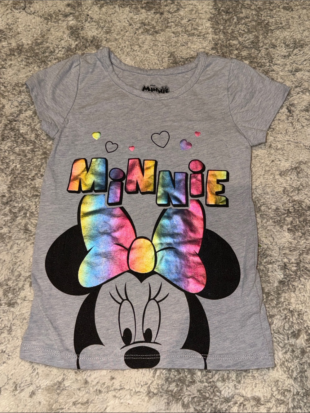 Minnie Mouse Girls' Gray Tee with Rainbow Bow Sz 4T